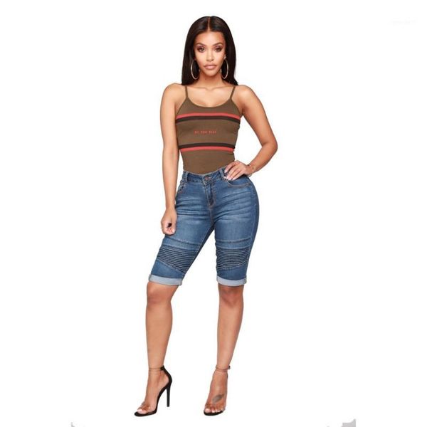 

women's jeans skinny short woman 2021 high rise elastic denim shorts female summer knee length curvy stretch pants calcas1, Blue