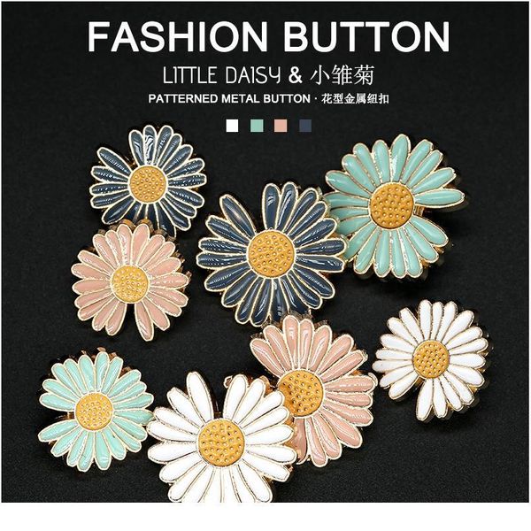 

20mm 25mm daisy gold metal clothing coat buttons alloy decorative jewelry flower vintage buckle sewing apparel snap acc bbyenn, Blike;white