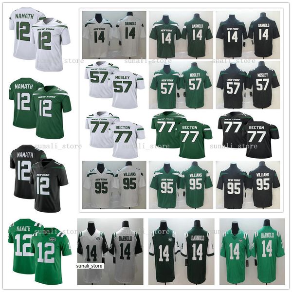 

сшитые 2021 мужчины женщины детские 12 джо nomath 14 sam darnold 95 quinnen williams 57 c.j. mokley 77 mekhi becton jersey custom футбольные, Black;red