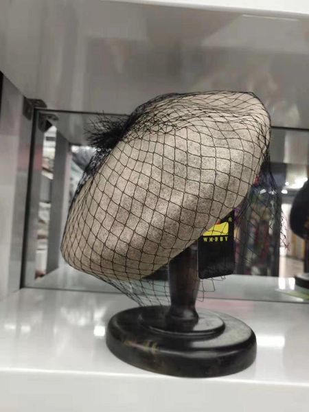 

01912-shi wool solid lace lady beret cap women dinner formal hat, Blue;gray