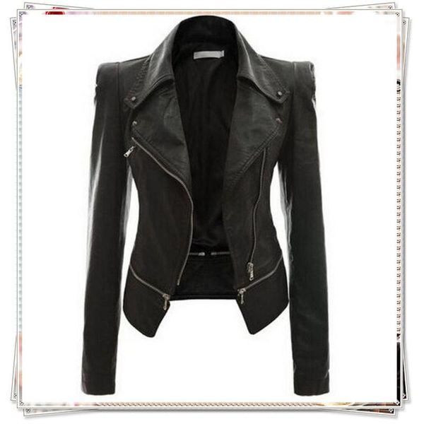 

mwsxd women motorcycle leather jacket women's slim fit leather jacket1, Black