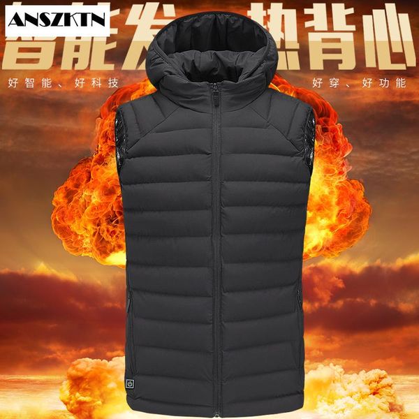 

men's vests heated heating vest winter smart cotton usb infrared electric women outdoor flexible thermal, Black;white