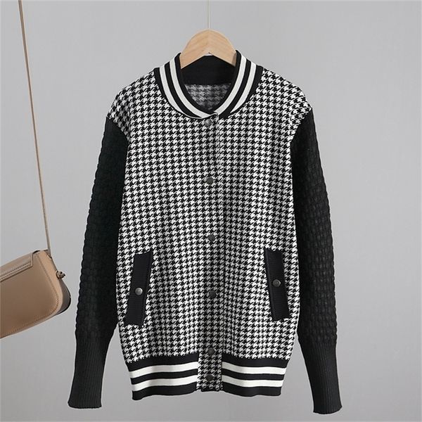

gigogou luxury jacquard women knitted large size winter thick cardigan sweater single breasted baseball jacket coat y200915, White;black