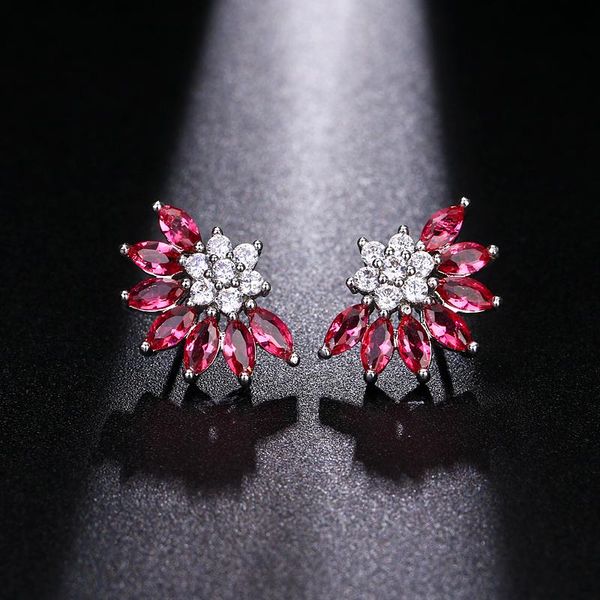 

stud emmaya female crystal pink petals zircon romantic style earrings for women vintage party wedding jewelry, Golden;silver