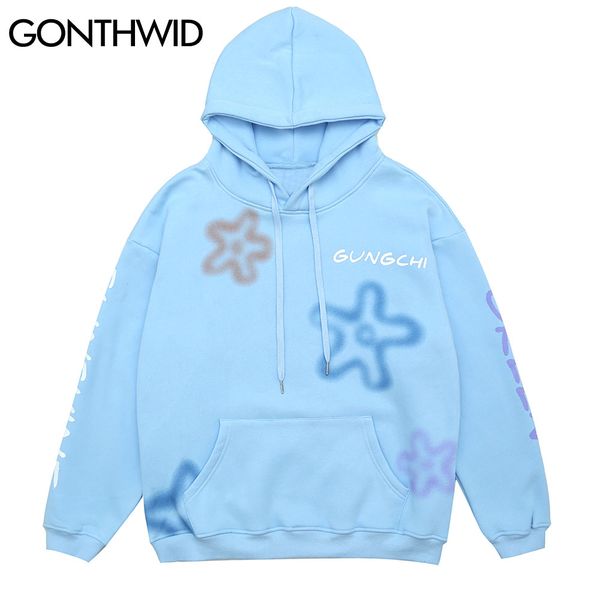 

hip hop streetwear hoodies sweatshirts mens harajuku graffiti flowers print fleece pullover hooded fashion kg-75, Black