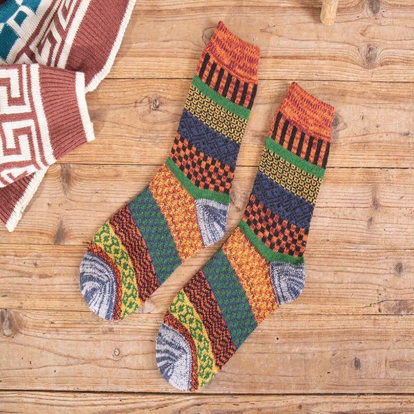 

5 pairs autumn winter nordic socks thick knitted two-way colorful patten crew socks men women thickened wool xin-s1, Black