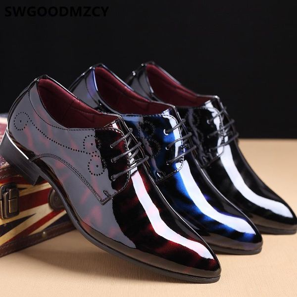 

patent leather oxford shoes for men pointed toe business shoes men elegant formal classic zapatos italianos hombre, Black