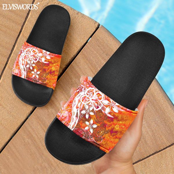 

elviswords polynesian lava ocean honu tribal women men casual home slipper 2020 new hawaii samoan pattern rubber sandals mujer x1020, Black