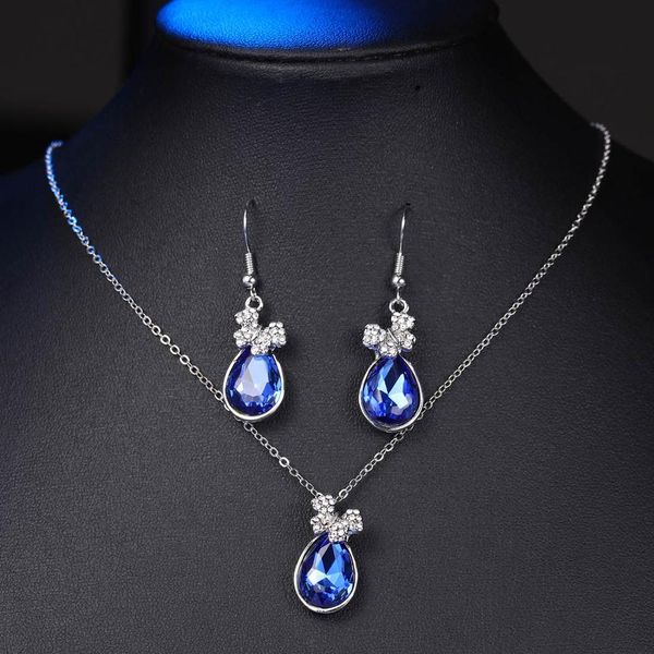 

fashion rhinestone jewelry luxury romantic austrian crystal water drop chain necklace earrings jewelry sets for women gifts, Silver