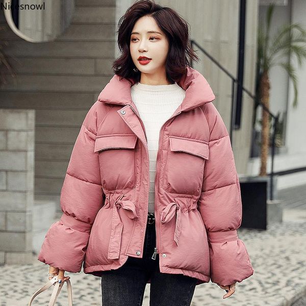 

2021 short bread service korean version slim waist belt with all-in-one fashion cotton clothes thick cotton clothes winter coat, Black