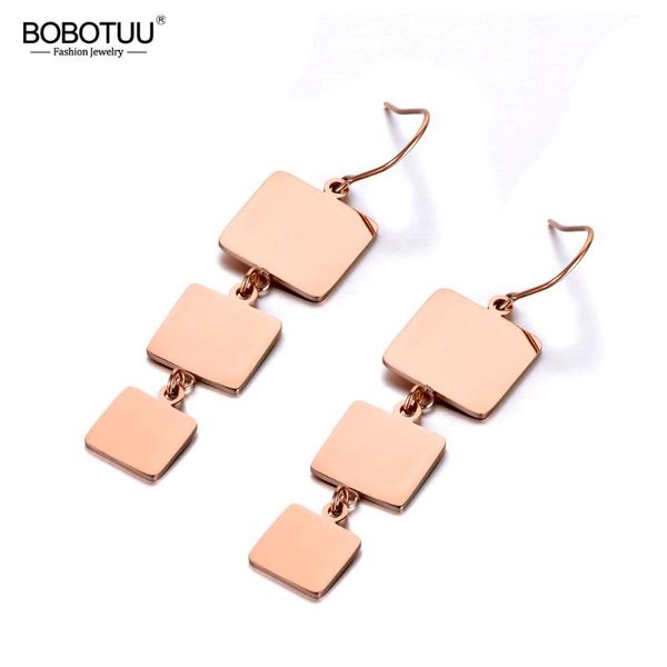 

bobotuu new titanium stainless steel geometric square earrings bohemia trendy dangle earrings jewelry for women girls be19298, Silver