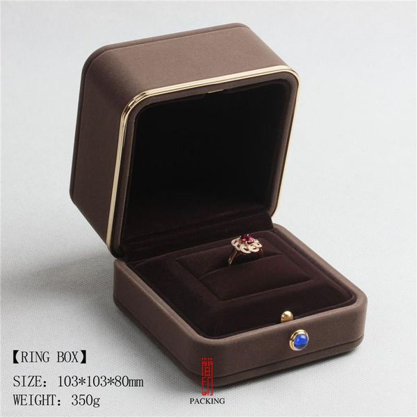 

brown and burgundy color ring display boxes made of velvet and with gold plated edge velve boxes, Pink;blue
