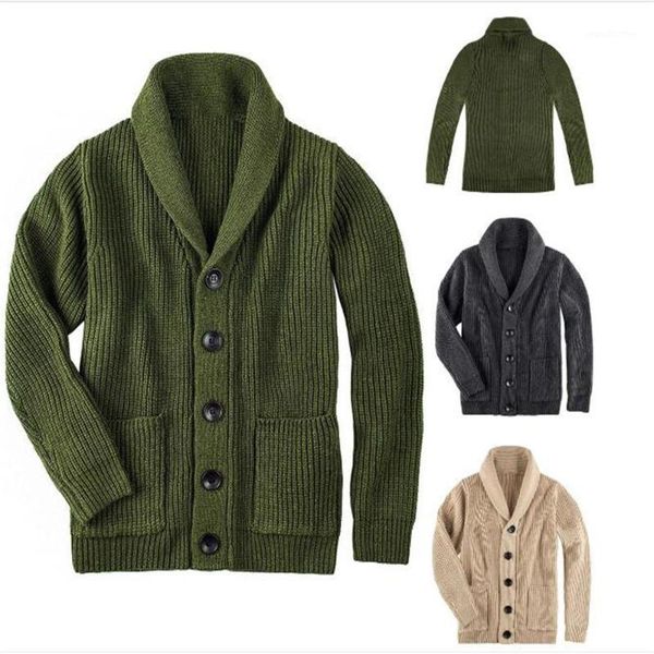 

men's sweaters 2021 winter men's pure color collar single-breasted pocket cardigan sweater thick keep warm casual sweater1, White;black