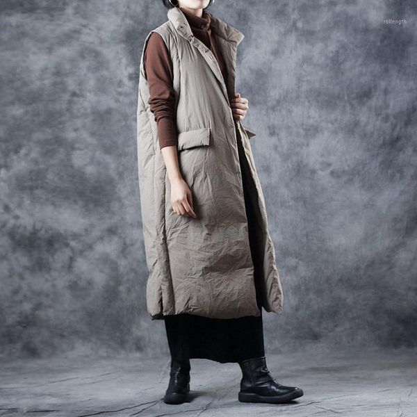 

fashion warm long women winter loose white duck down vest style lady single breasted thicken sleeveless jacket1, Black;white