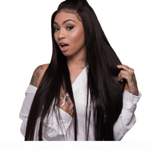 

virgin малазийского человеческих волос straight фронт шнурок полных парики шнурка pre сорванный с отбеленными узлами, Black;brown