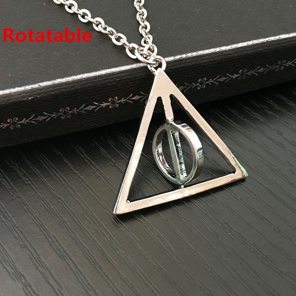 

movie deathly hallows necklace fashion rotated triangle pendant chain necklace for women&men 24pcs/lot 201013, Silver