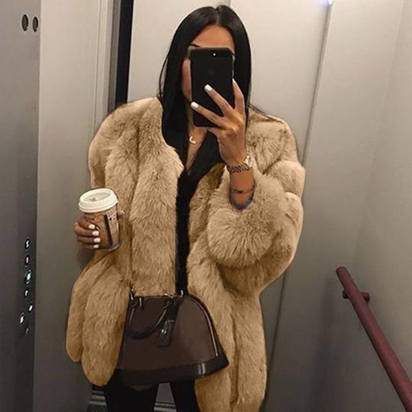 

ladies faux fur coats winter 2020 faux fur jacket women plus size short coat warm furry jacket long sleeve outerwear#g3, Black
