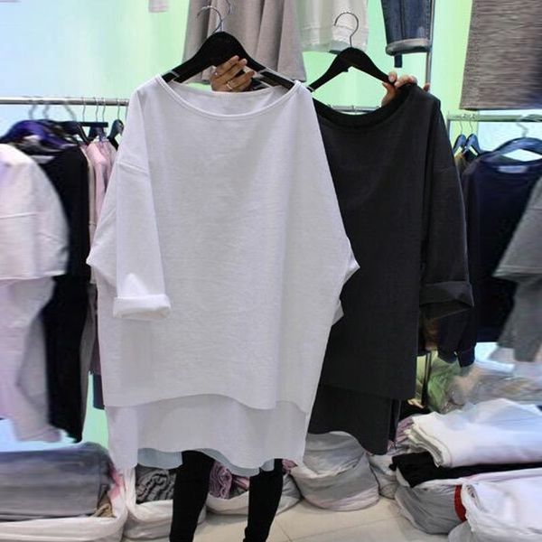

2020 new chic european big version of yuansuo style white loose short sleeve t-shirt t-shirt for women's middle and long-term studentss