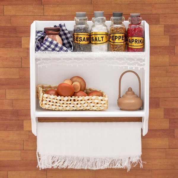 

odoria 1:12 miniature kitchen wood white wall mounted cabinet shelf storage with jars and food dollhouse furniture accessories 1019