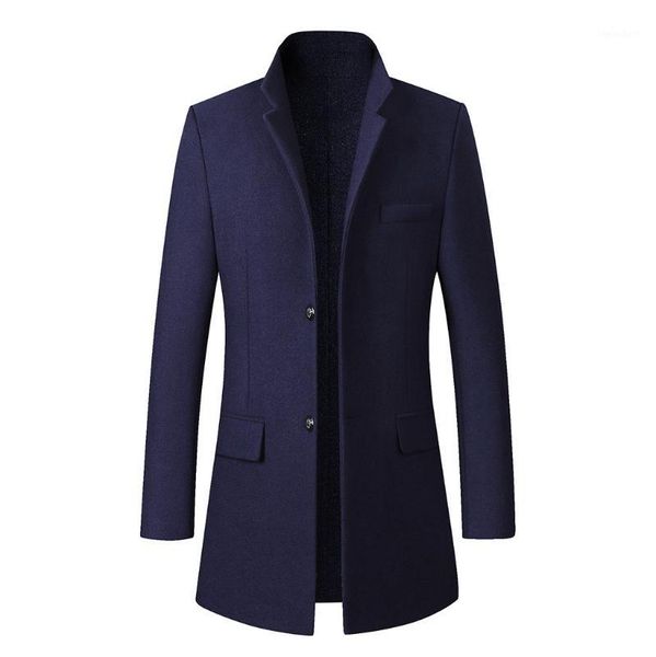 

men's wool & blends luxury winter trench coat men fashion solid stand collar steampunk casual plus size abrigos hombre button long jack, Black