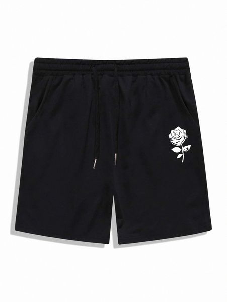 

romwe guys rose graphic shorts c7nq#, Black