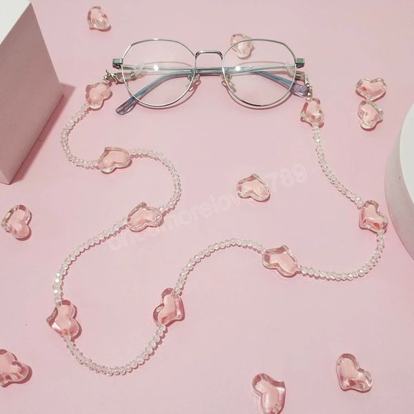 

fashion love heart pink crystal sunglasses chain romantic transparent bead chain for glasses women necklace lanyard jewelry