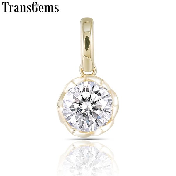 

transgem 1ct 6.5mm f color moissanite pendant 14k 585 yellow gold classic slide pendant for women y200620, Silver