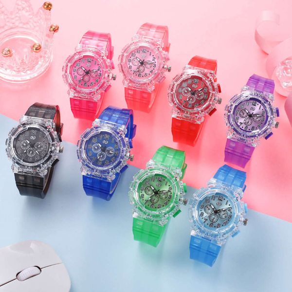 

luminous geneva colorful watch light flash creative children's watch, Slivery;brown