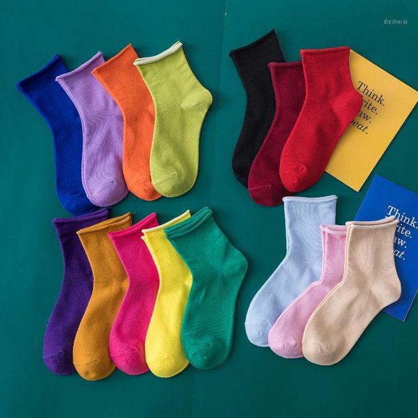 

solid color harajuku women's socks autumn casual cotton socks winter in tube korean purple blue yellow pink designer christmas1, Black;white