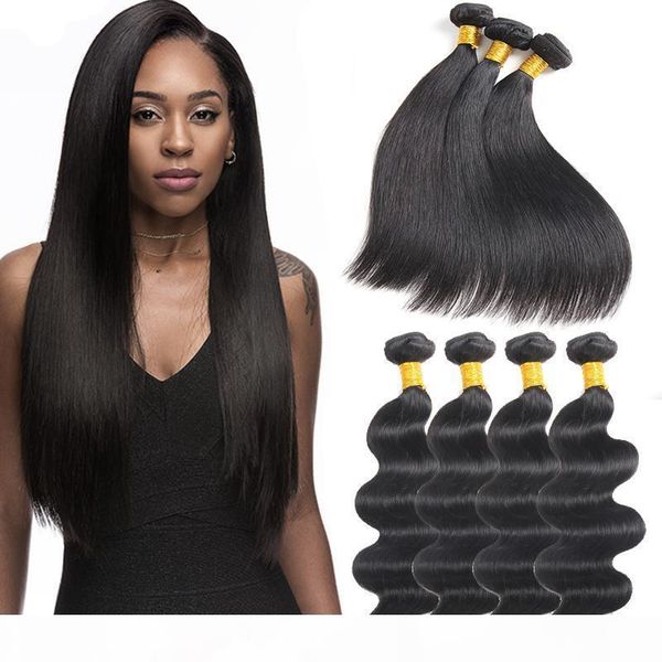 

brazilian straight human hair 3 or 4 bundles deals unprocessed 8a brazilian virgin human hair extension body wave peruvian virgin remy hair, Black;brown