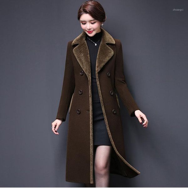 

m-5xl new women wool blends coat winter 2019 fashion mother thicken cashmere collar long jacket warm slim outerwear female1, Black