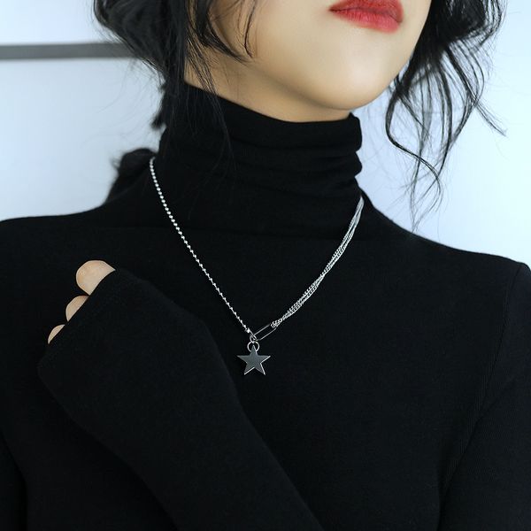 

korean personality about splicing star titanium steel necklace women's fashion sweater bone chain, Silver