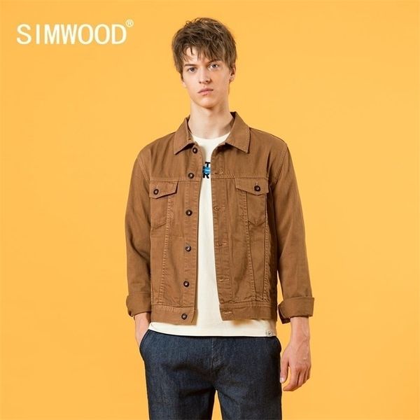 

simwood autumn new trucker jacket men vintage garment washed short slim fit jackets plus size 100% cotton outerwear 201130, Black;brown
