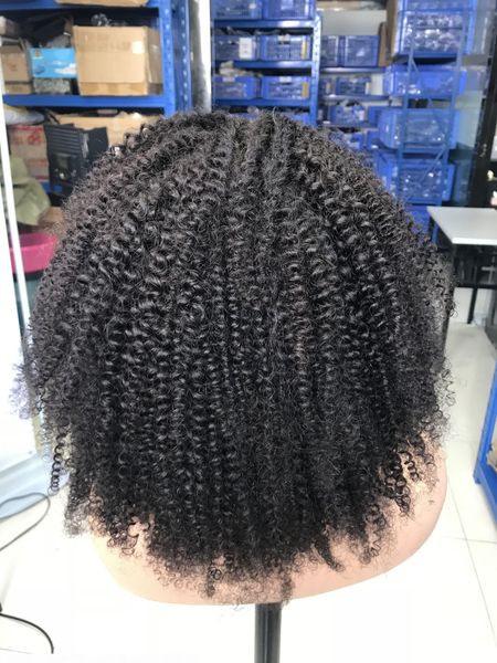 

kinky curly closure wig popular style natural look virgin human hair lace wigs on sale, Black