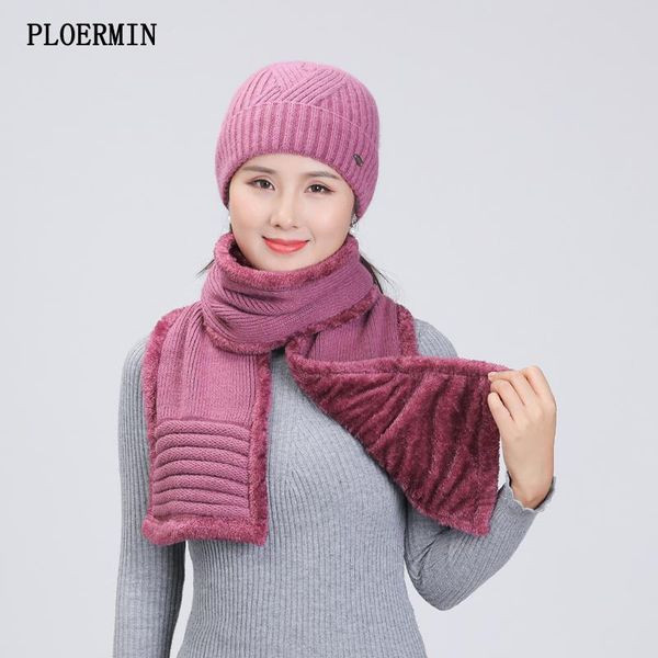 

2020 winter women thick knitted hat scarf set skullies soft wool mix fur hat warm beanies female headwear cap, Blue;gray