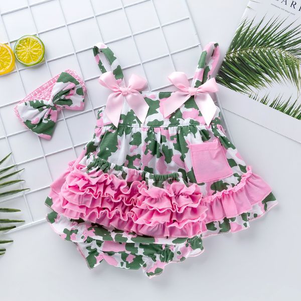 

2020 baby swing baby girls clothing set infant ruffle outfits bloomer headband newborn girl clothes sets t200706, White