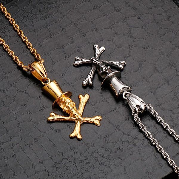 

fongten hip hop viking череп глава подвеска цепи ожерелье choker нержавеющей стали скелет с hat подвеска для мужчин гот ювелирных изделий jl, Bronze;silver