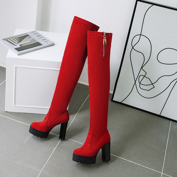

the 2021 women's knee size 22-28 on a platform herd side long fashion black red boots dztu