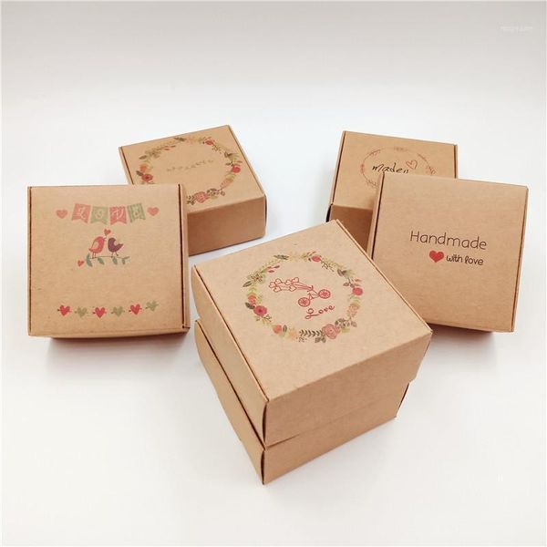 

gift wrap 12pcs handmade small packing kraft paper boxes 6.5x6.5x3cm biycle and flower pattern wedding candy boxes1