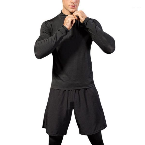 

outdoor t-shirts man compression tracksuit fitness long sleeve tight running set t-shirt soild colors gym sport suit1, Gray;blue