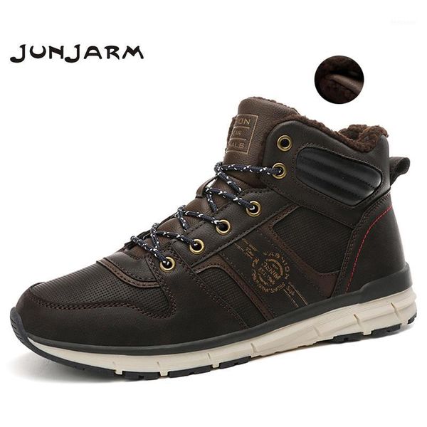 

boots junjarm 2021 men warm winter plush fur snow lace-up motorcycle handmade casual shoes botas mens shoes1, Black