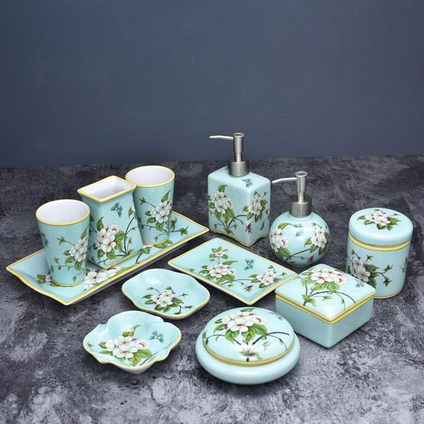 

american painted ceramic sanitary ware five-piece european-style bathroom brushing cup soap dish lotion bottle washing set gift
