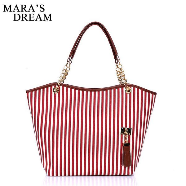 

mara's dream 2020 women bags ladies canvas zipper chain shoulder bag striped women street solid tote shoulder tassel bag