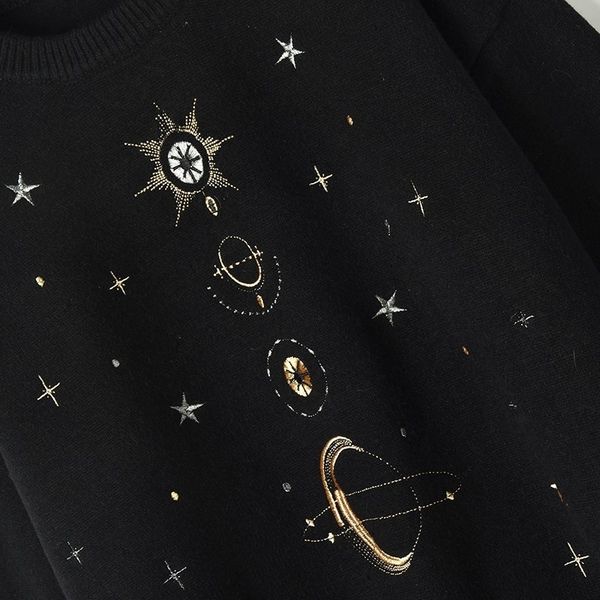 

design starry sky embroidery high-end new autumn winter loose jumper women sweater pullover knit runway c-055 y200910, White;black