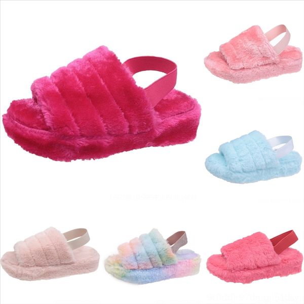 

qnfk htuua plush winter plush women's fur slippers fashion flat fall slippers colors fluffy faux open toe flops slides women candy flip, Black
