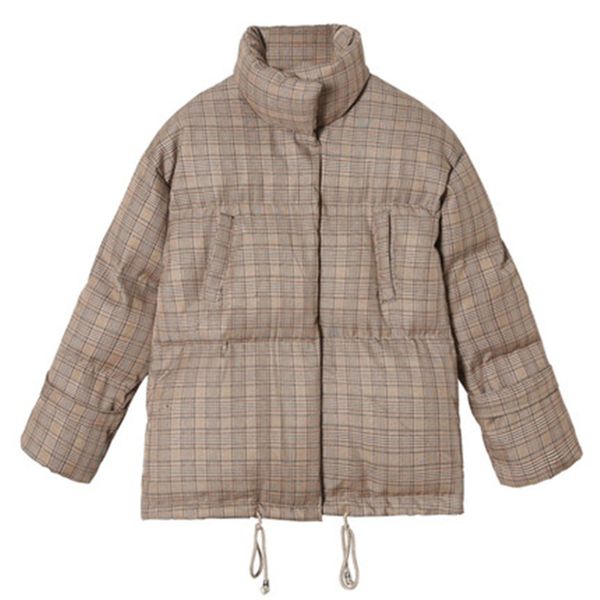 

plaid khaki women's coat new winter women parkas fashion loose female down cotton drawstring girls jackets coats, Black