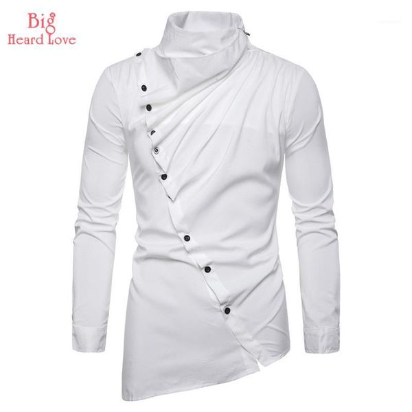 

men's asymmetrical slanting door stacking long sleeve shirt autumn casual formal dress shirts nnx-0851, White;black