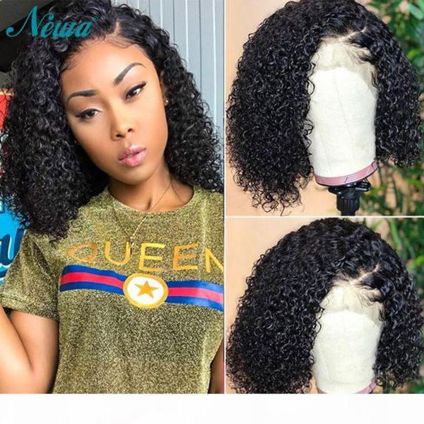 

newa curly lace front human hair wigs short bob wigs for black women remy hair 360 lace frontal wig pre plucked bleached knots, Black;brown