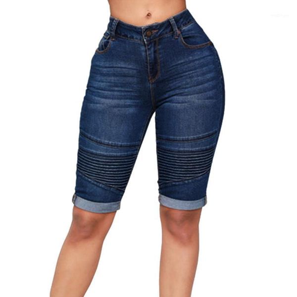 

fashion women casual stretch fold woman jeans high waist denim pants slim jeans shorts spodnie damskie z wysokim stanem#y21, Blue