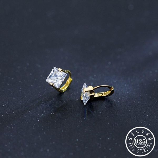 

hoop & huggie 925 sterling silver square cubic zirconia small hoops piercing earrings gold color plated ear rings cz earings for women, Golden;silver